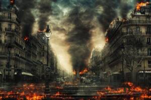 Palazzi a fuoco durante la guerra